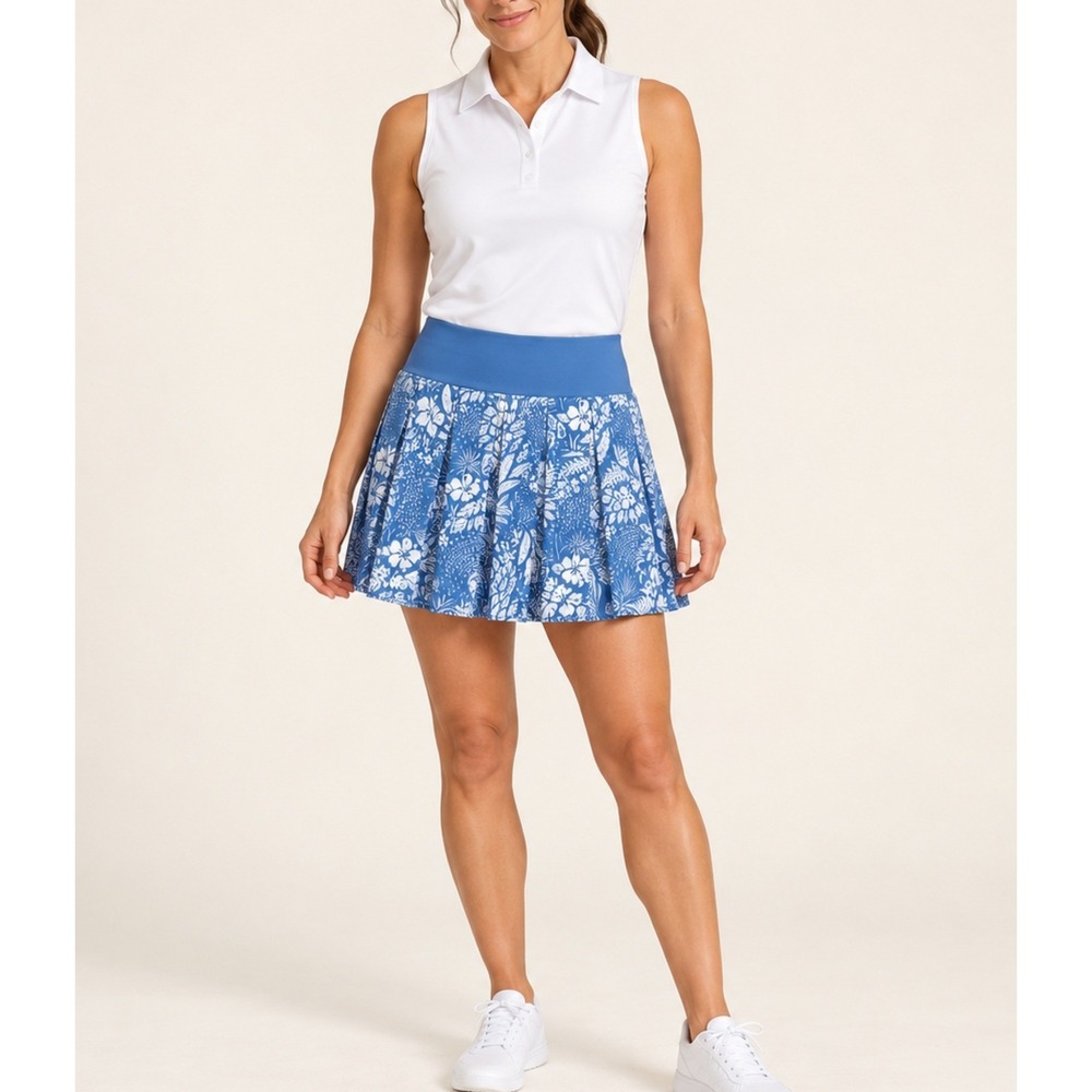 Tommy Bahama Everyday Active Blue Tropical Floral Pleated Skort Small